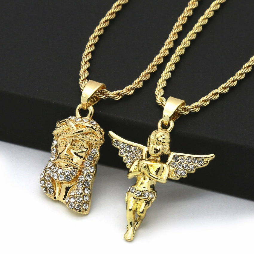 gold rope chain with angel pendant