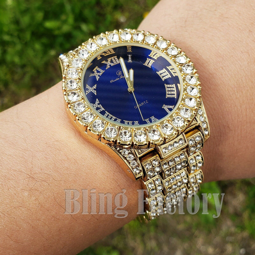 gold bling watch