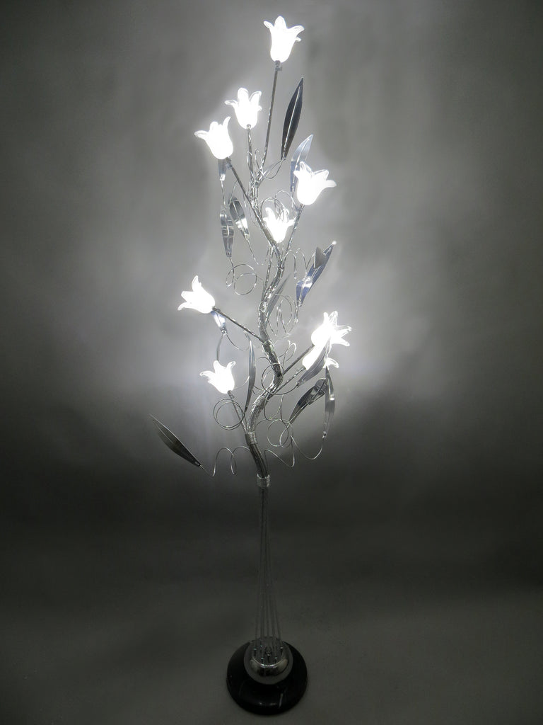 Swirl Twisted Silver Metal Wire LED Floor Lamp White Glass Floral