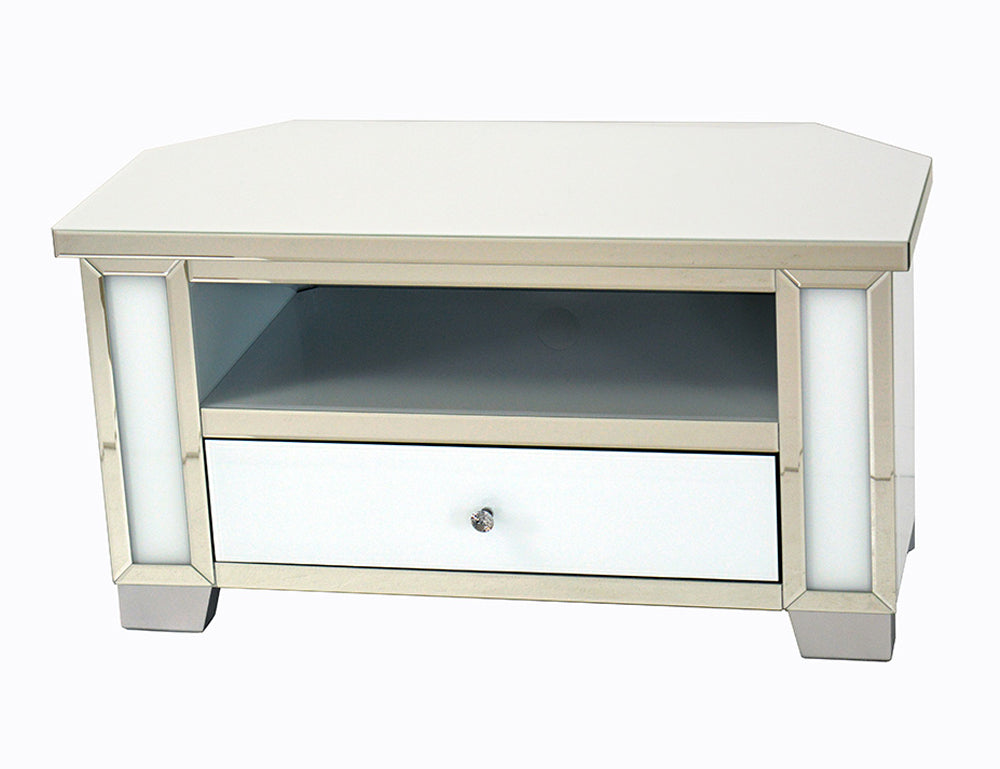 Mirrored White Glass Low Corner Tv Cabinet Comfortzone Home