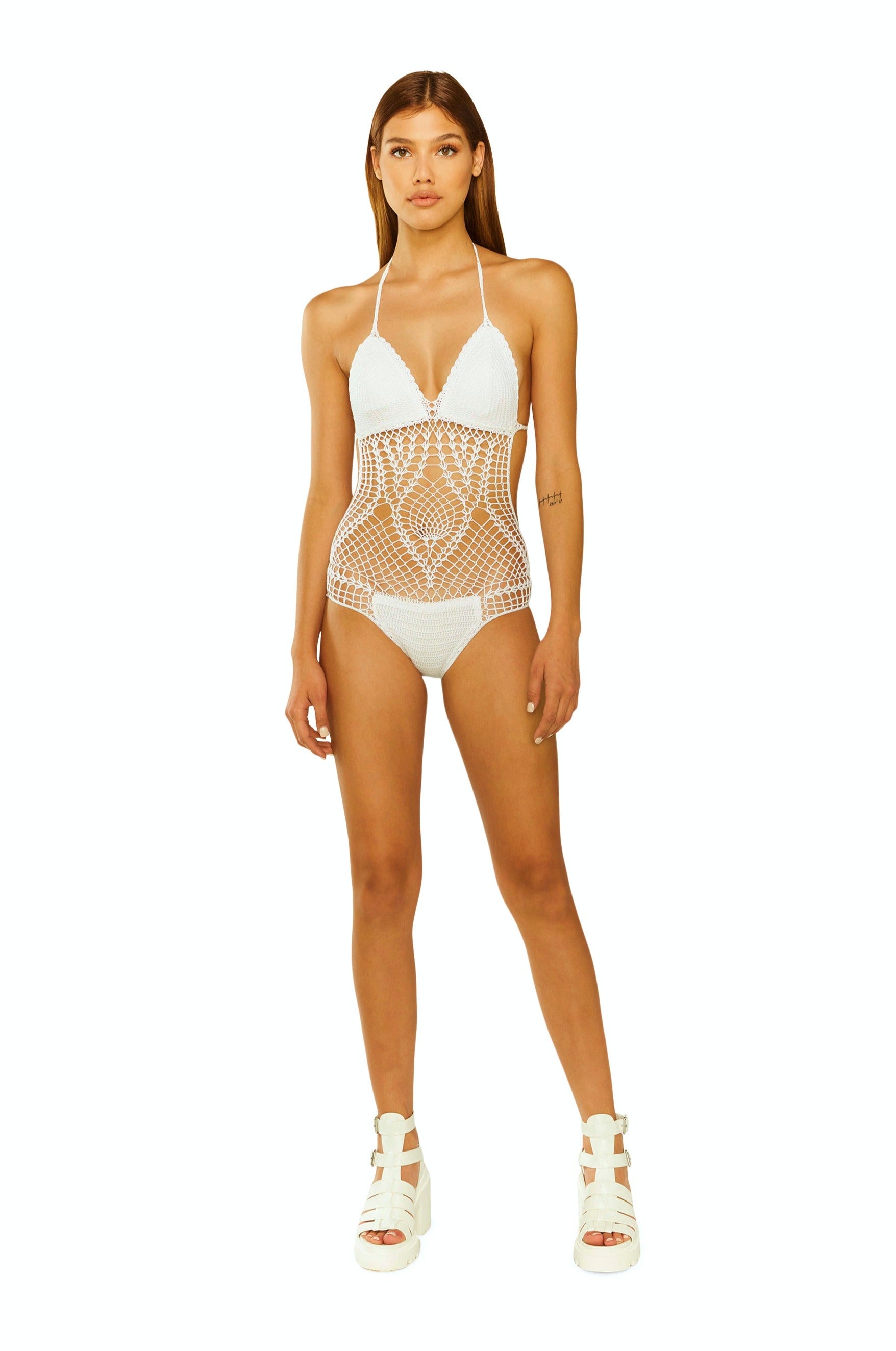 NWT LUCKY BRAND Crochet Trim One Piece Swimsuit Sz-S