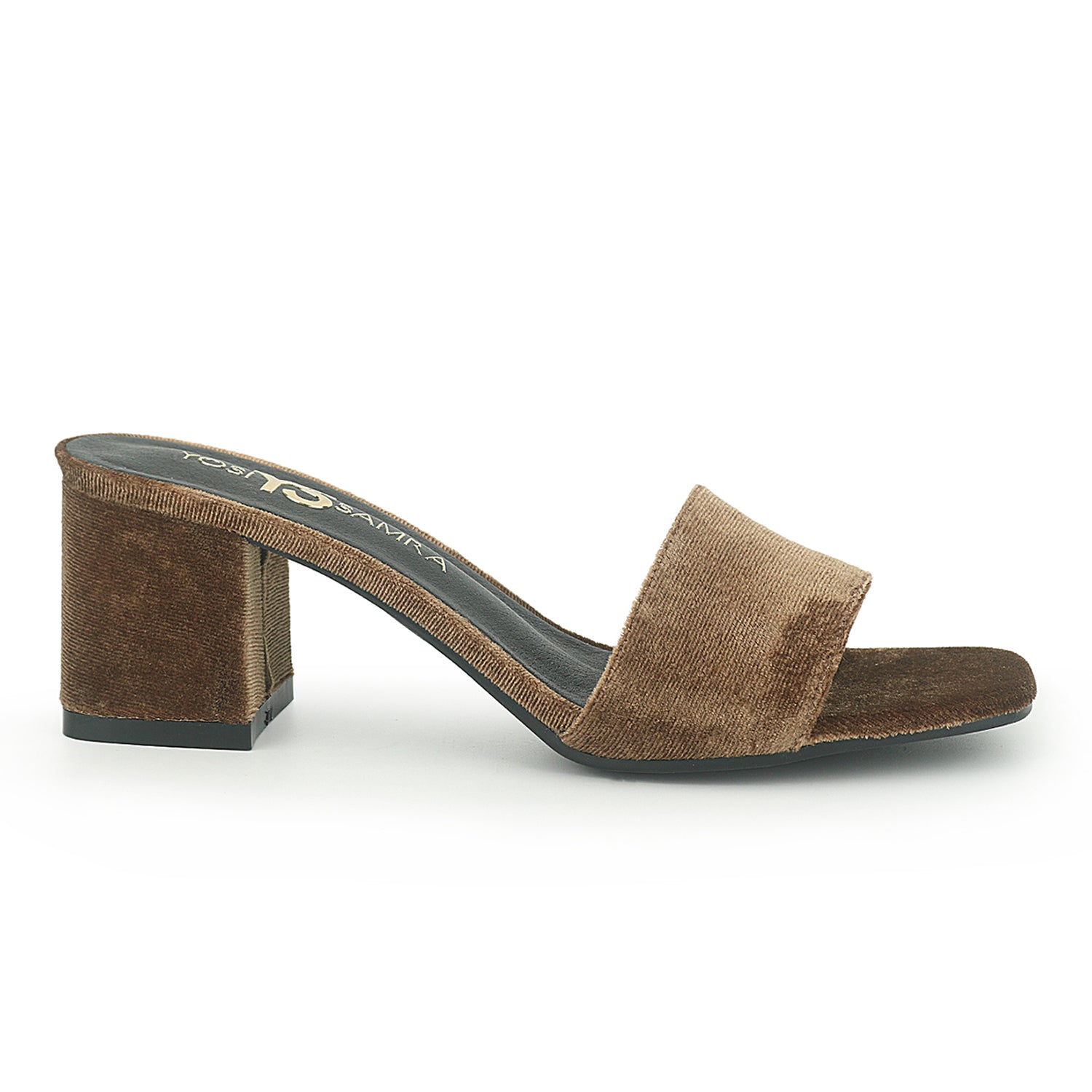 Danielle Heeled Slide in Light Brown Velvet