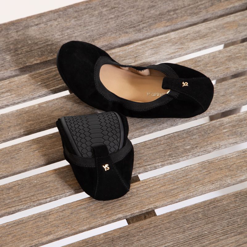 Samara Foldable Ballet Flat in Black Suede