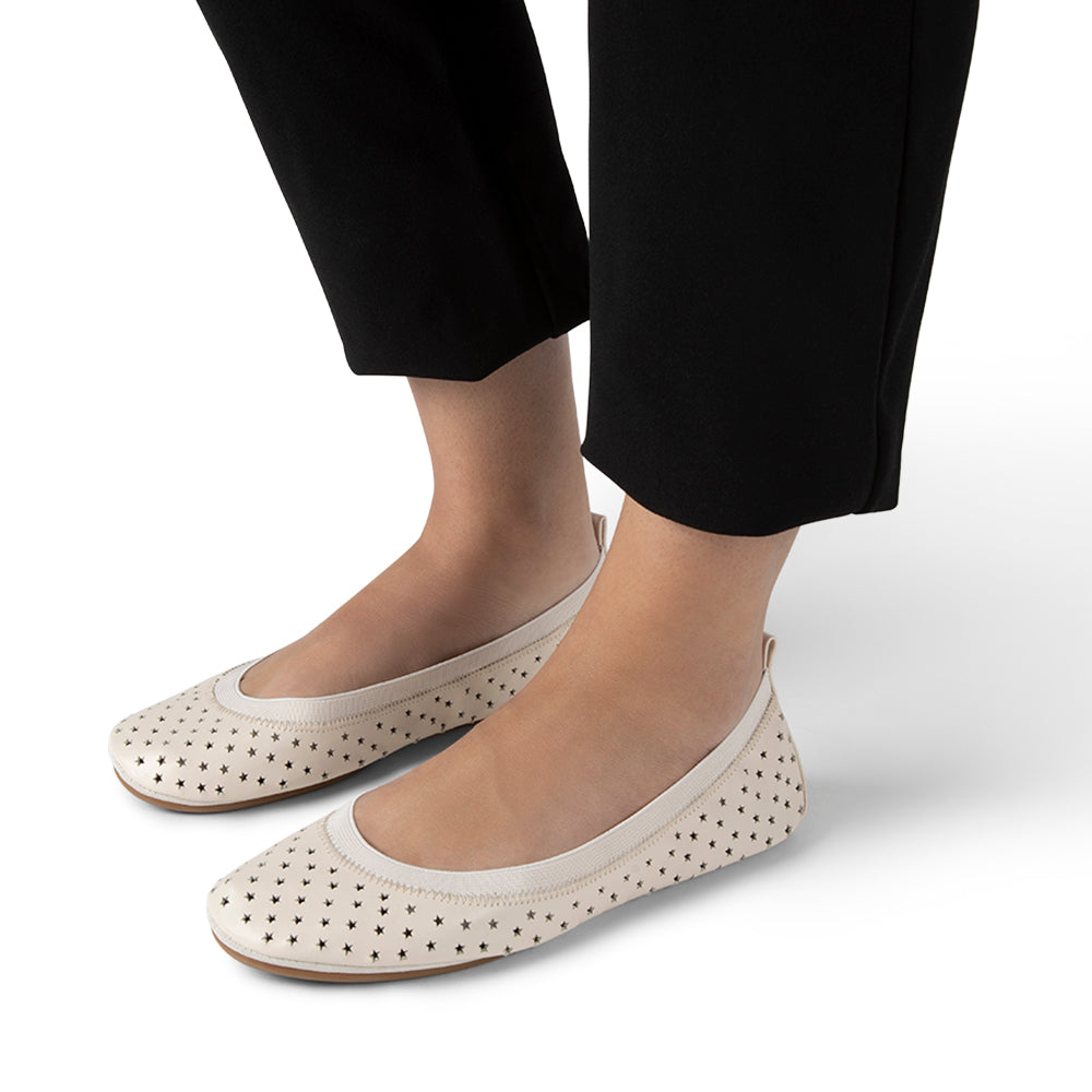 Samara Creme Brulee Star Perforated Leather Ballet Flat