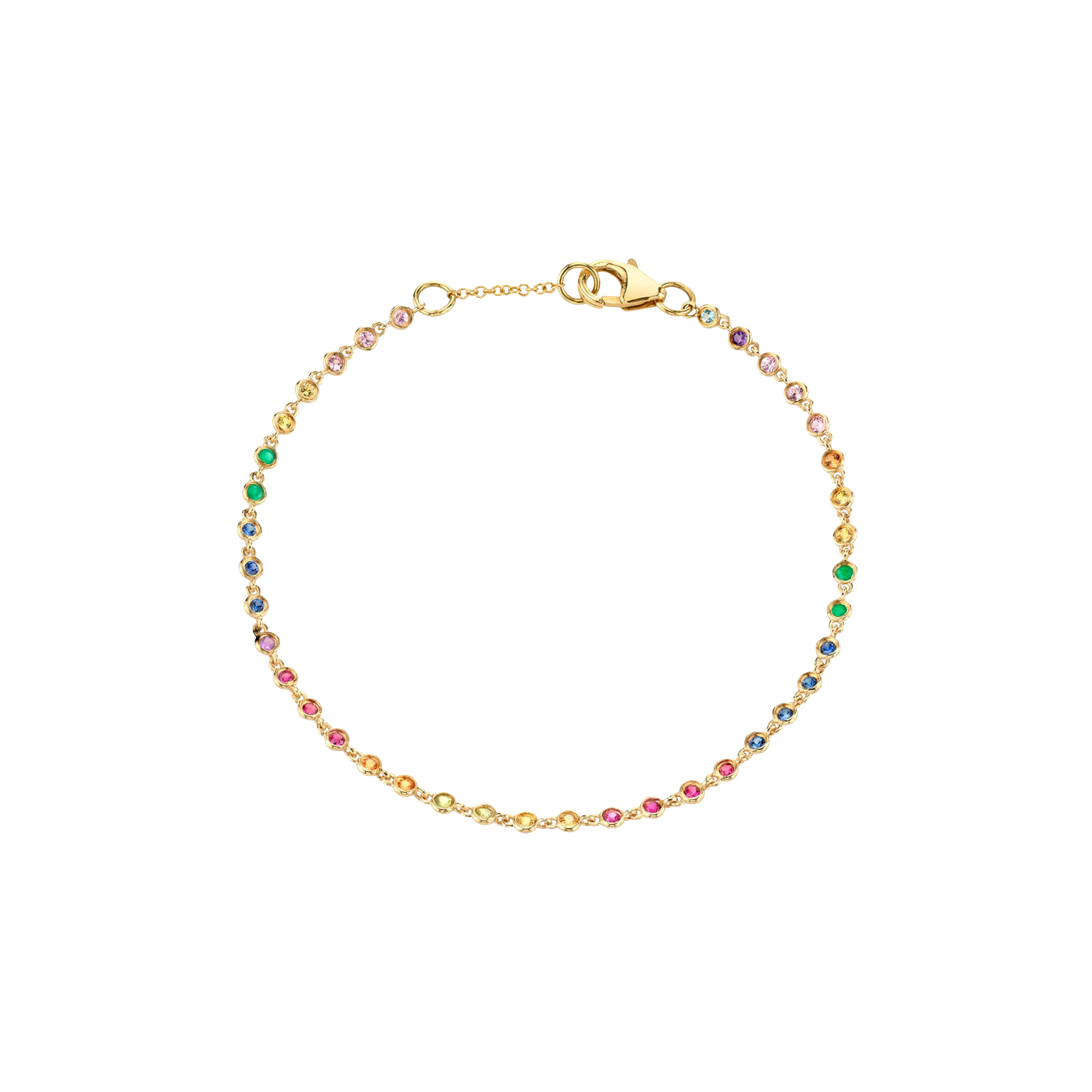 Bezel Link Bracelet - Rainbow / 14k Yellow Gold