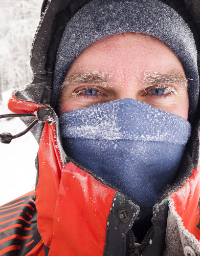 frost covered mans face