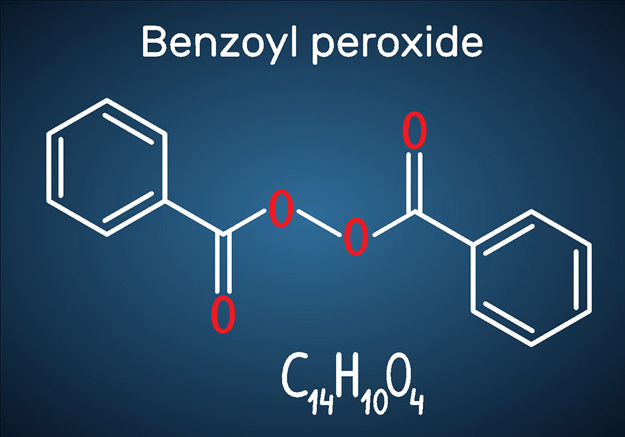 Infographic showing the chemical structure of benzoyl peroxide