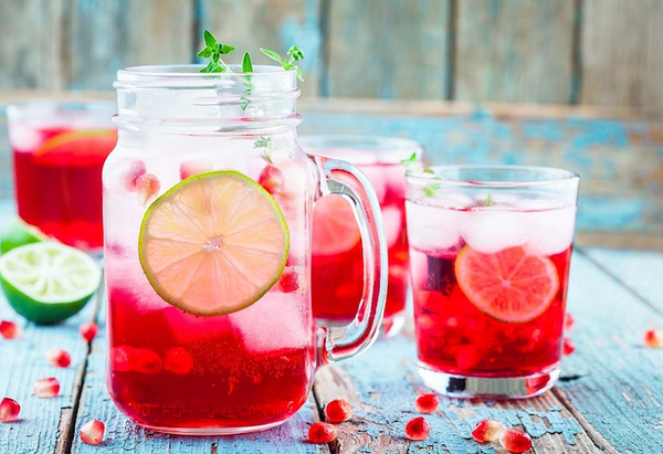 Iced fruit tea in mason jars