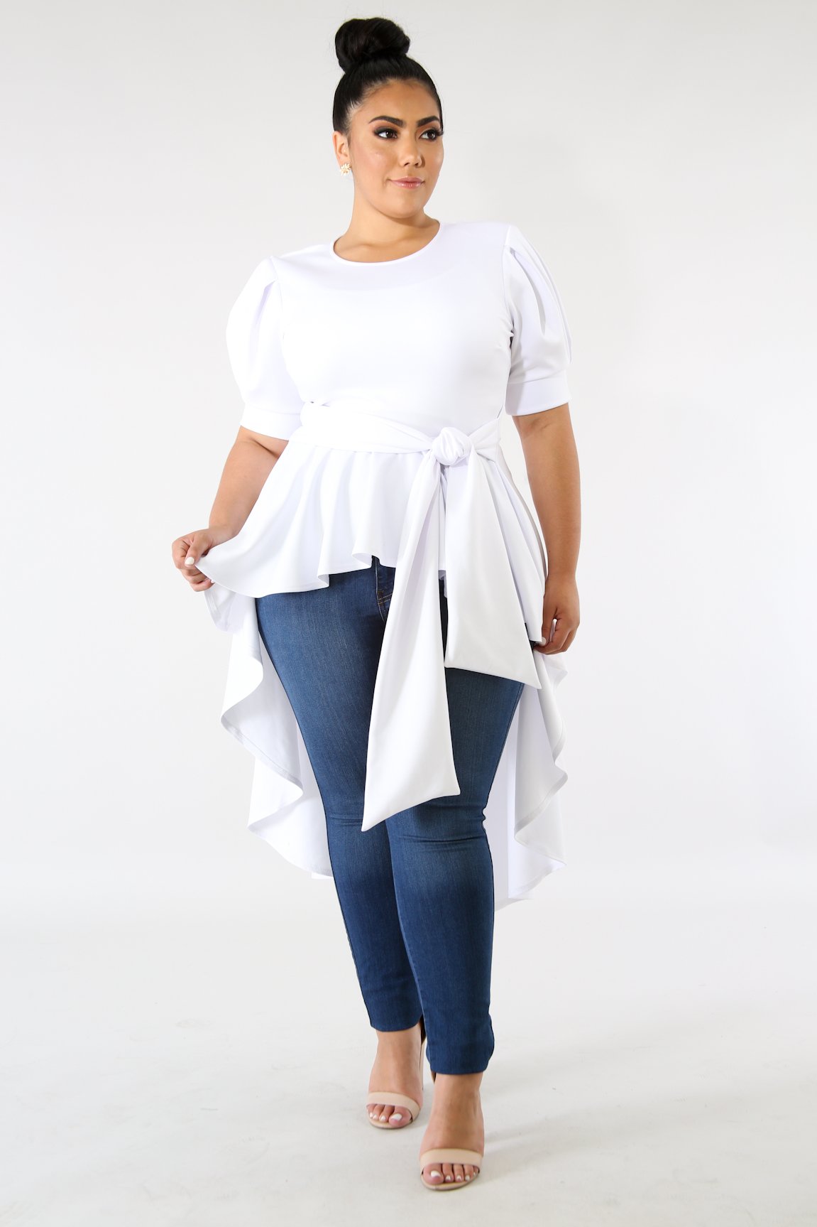 white high low shirt plus size