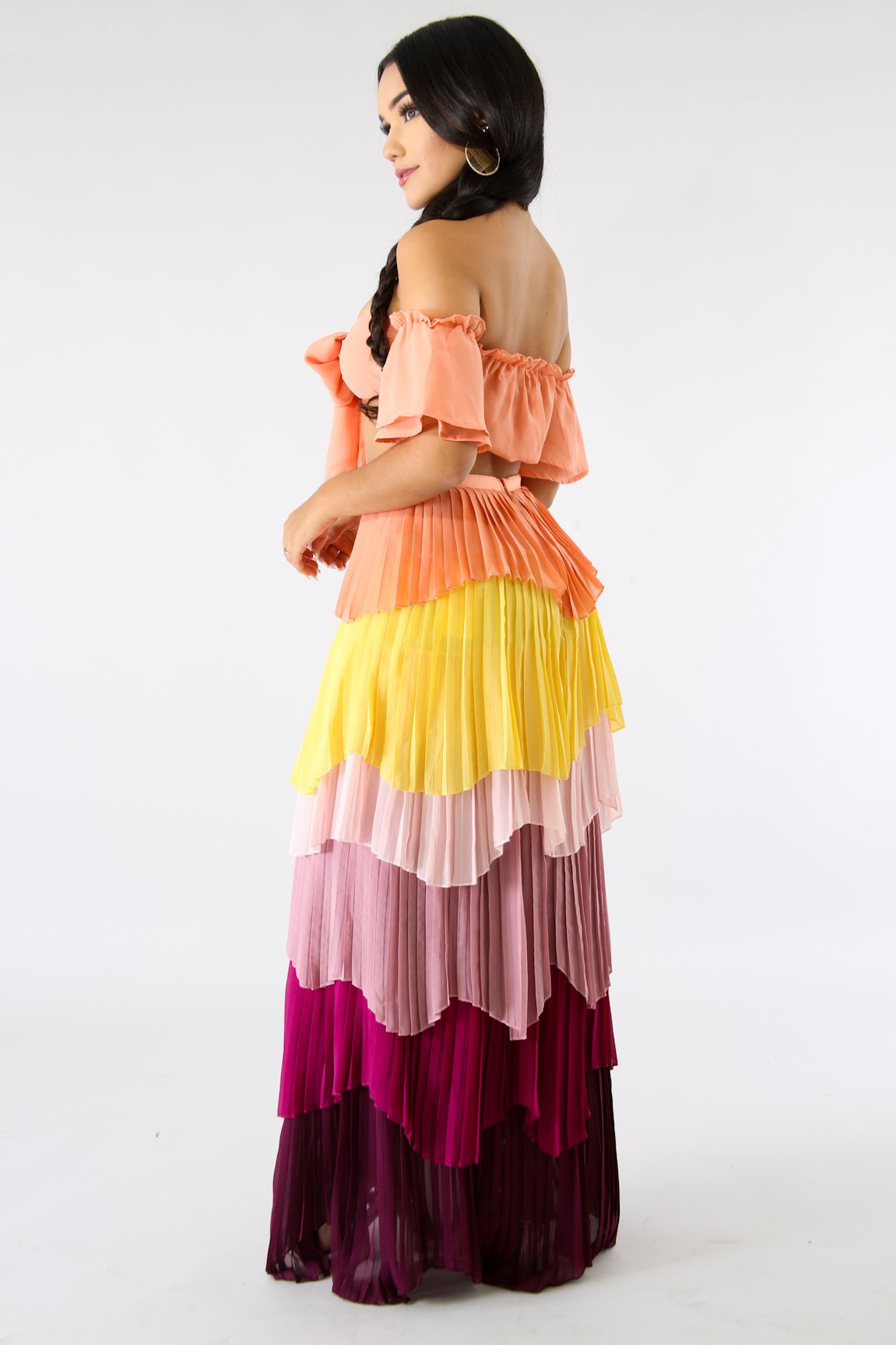 tiered pleated maxi skirt