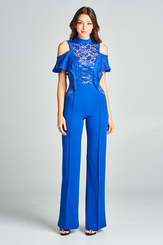 cold shoulder wide leg jumpsuit