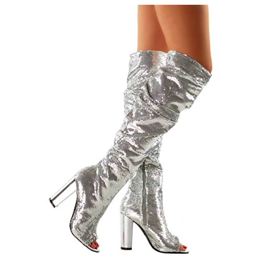 silver peep toe high heels