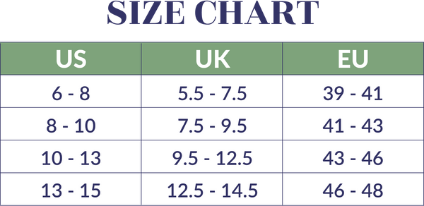 A men's sock size chart displaying US sizes 6 to 15, UK sizes 5.5 to 14.5, and EU sizes 39 to 48.