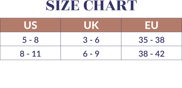 The image is a women's shoe size chart listing sizes for the US (5-11), UK (3-9), and EU (35-42).