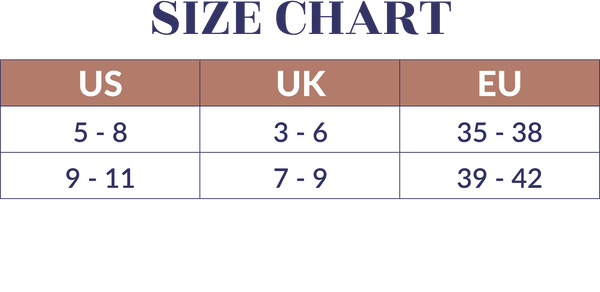 The image is a women's shoe size chart showing US sizes 5-11, UK sizes 3-9, and EU sizes 35-42.