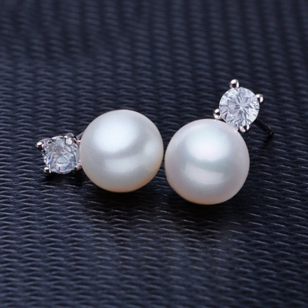 Pearl drop round stud earrings in sterling silver