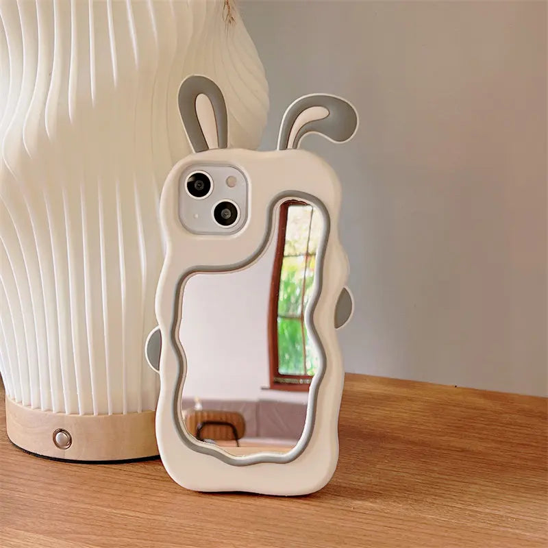 iPhone All Models Rabbit Face Mirror ShockProof Rubber 3D Case