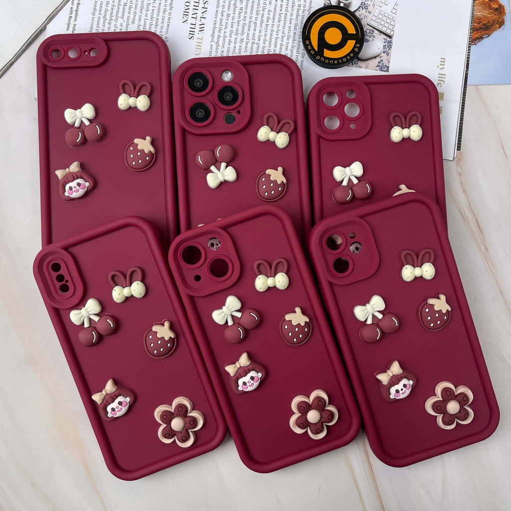 iPhone 14 Pro Cute 3D Cherry Flower icons silicon Case