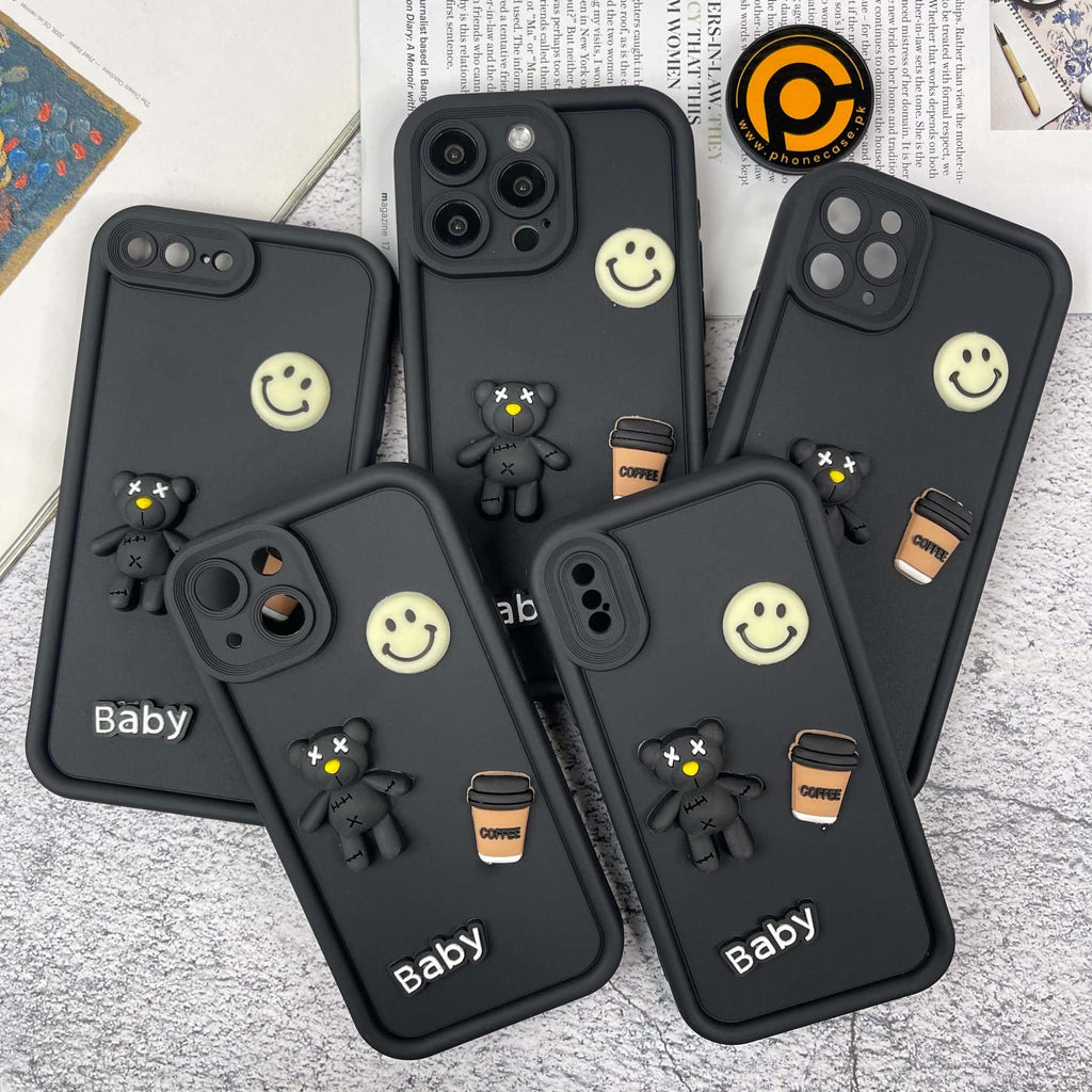 iPhone 15 Pro Cute 3D Black Bear Icons Liquid Silicon Case