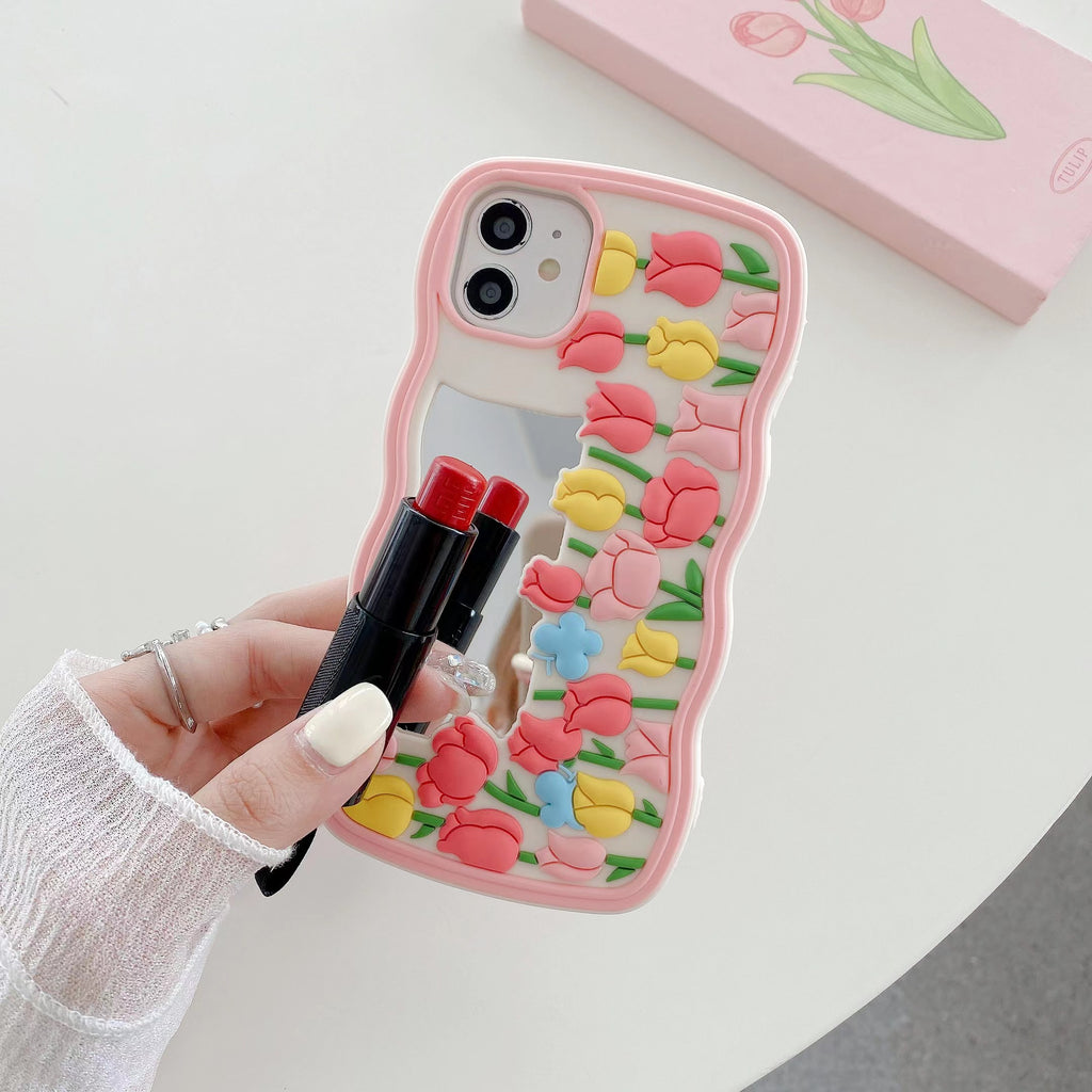 iPhone All Models Cute Mirror Floral Silicon ShockProof Rubber 3D Case