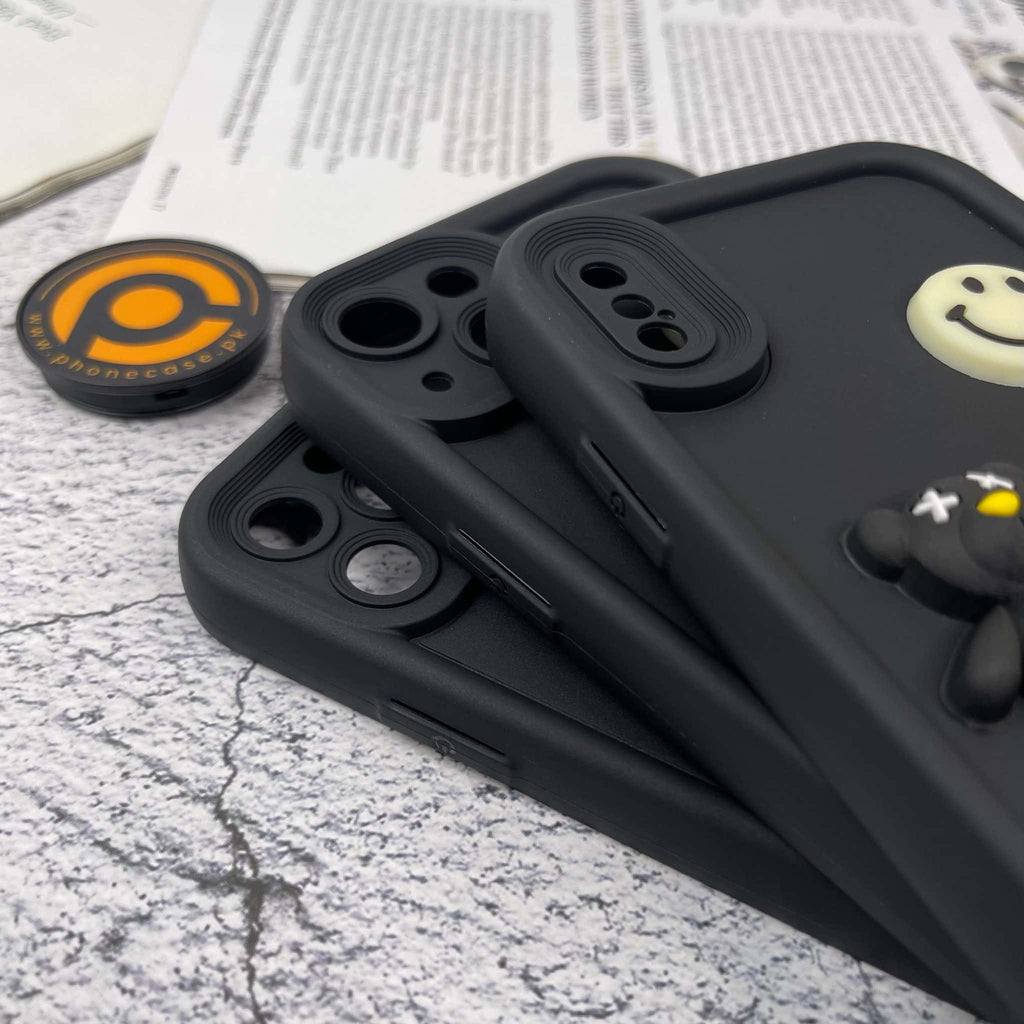 OnePlus 8T / 9R Cute 3D Black Bear Icons Liquid Silicon Case