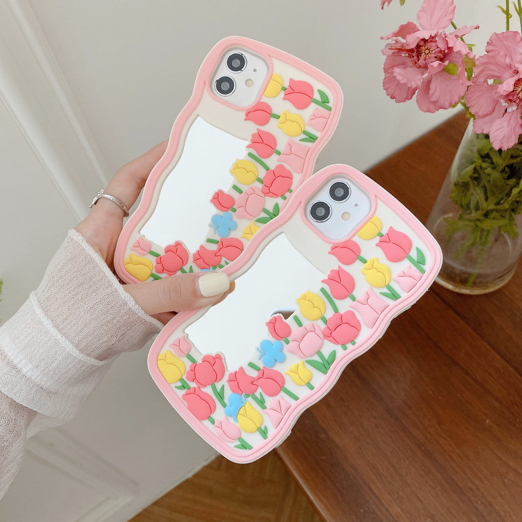 iPhone All Models Cute Mirror Floral Silicon ShockProof Rubber 3D Case