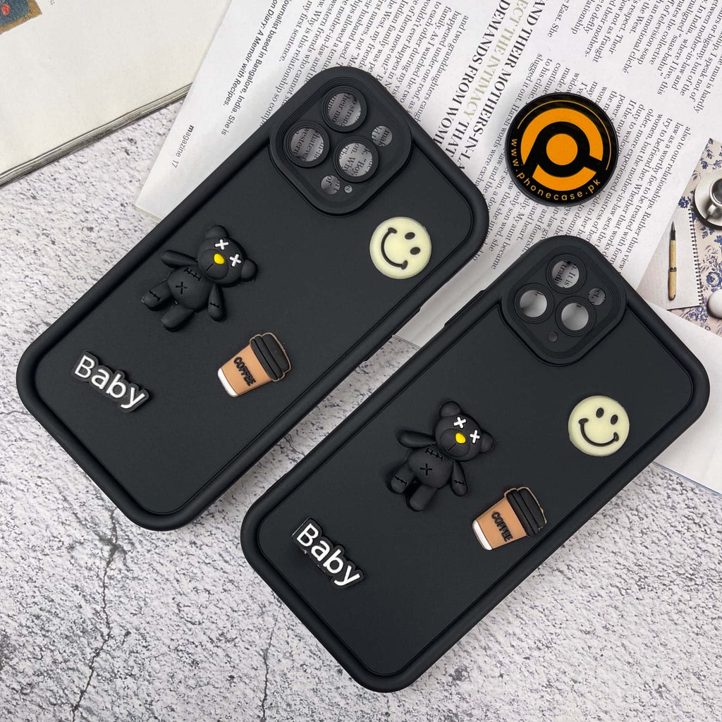 Redmi A3 Cute 3D Black Bear Icons Liquid Silicon Case