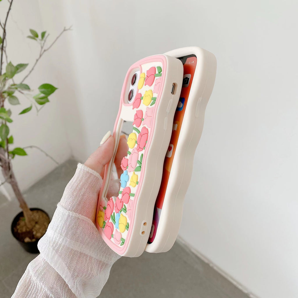 iPhone All Models Cute Mirror Floral Silicon ShockProof Rubber 3D Case