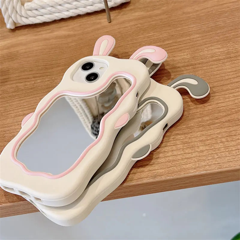 iPhone All Models Rabbit Face Mirror ShockProof Rubber 3D Case