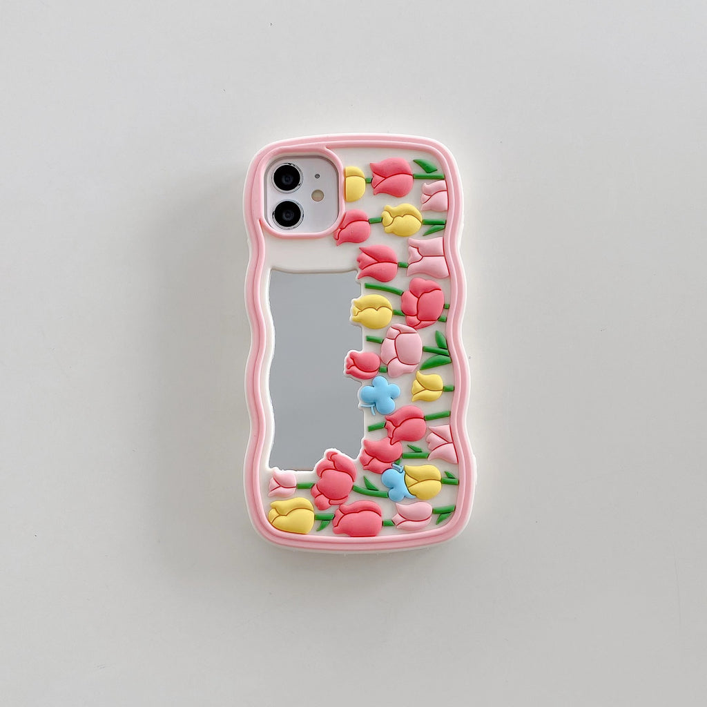 iPhone All Models Cute Mirror Floral Silicon ShockProof Rubber 3D Case