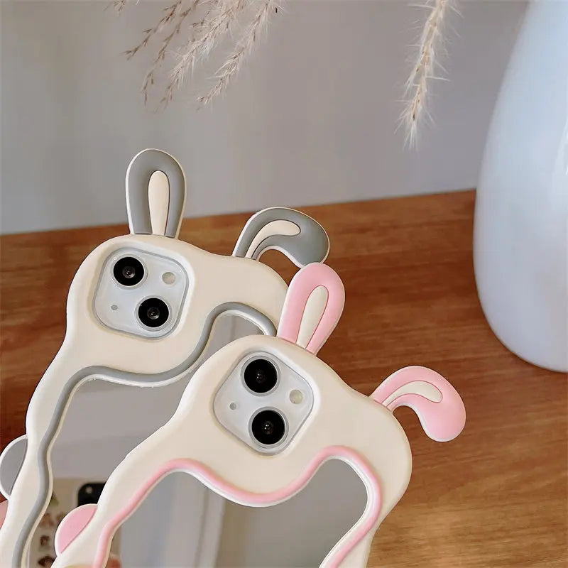 iPhone All Models Rabbit Face Mirror ShockProof Rubber 3D Case