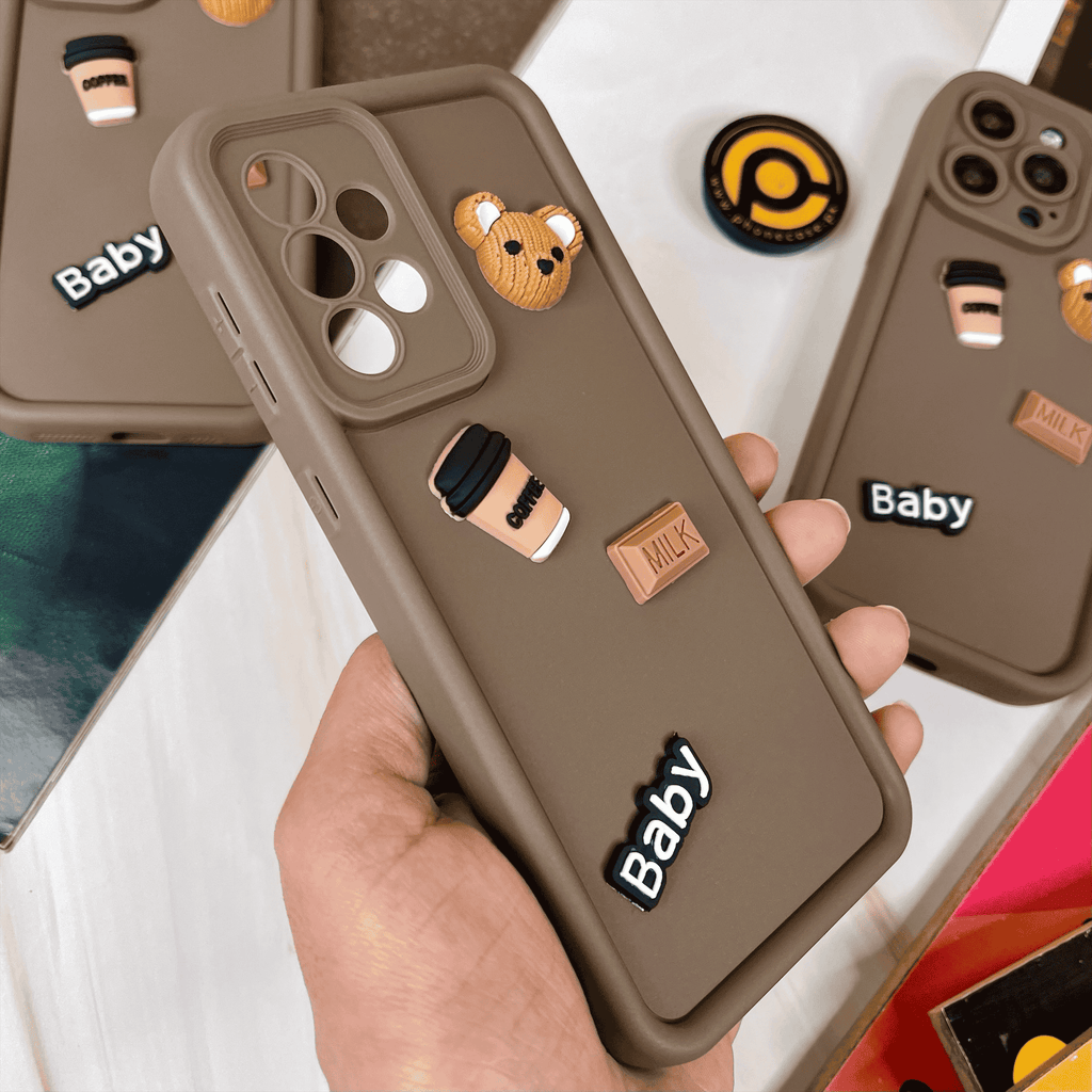 Samsung A33 Cute 3D Bear Coffee Milk Candy icons Liquid silicon Case