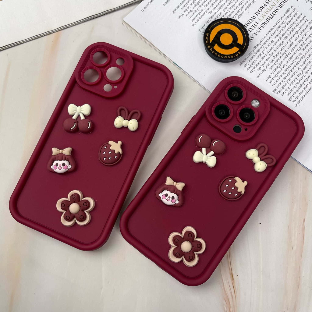 iPhone 11 Pro Cute 3D Cherry Flower icons silicon Case