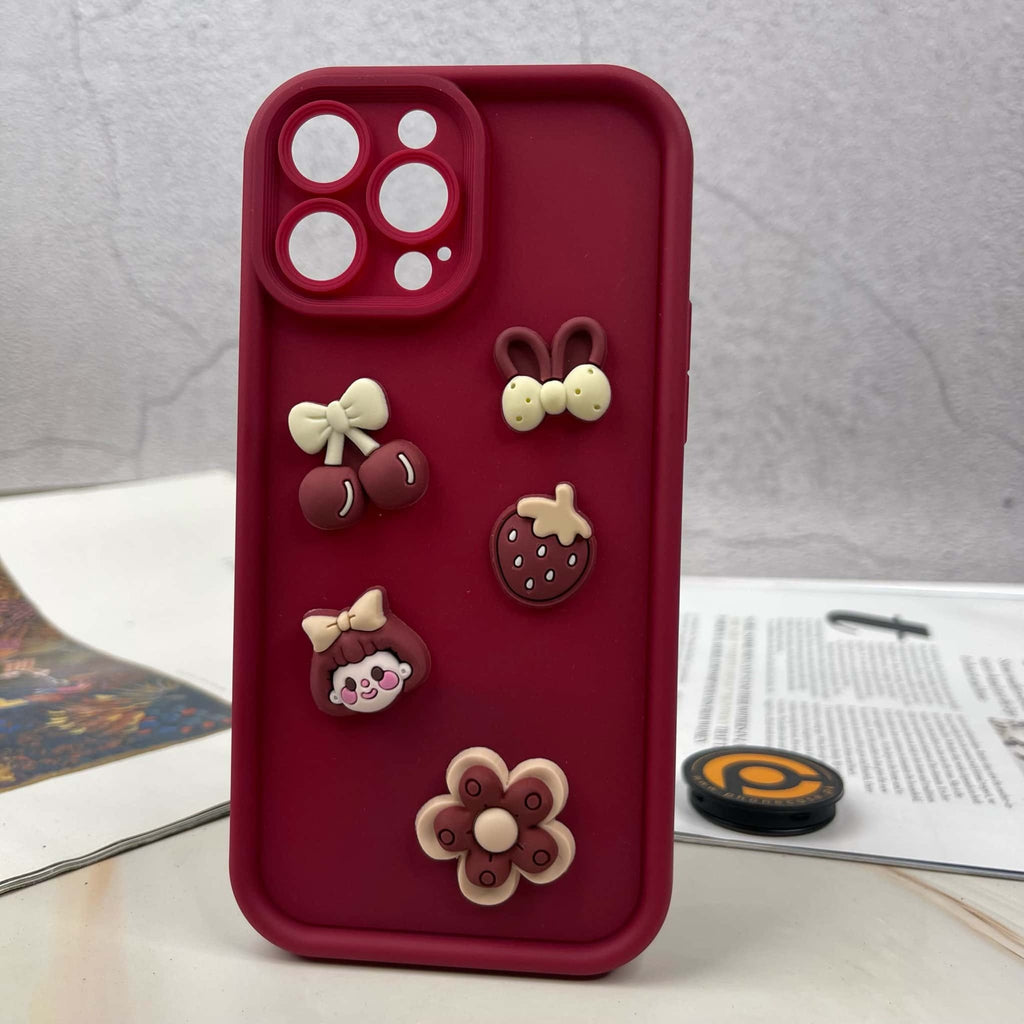 iPhone 14 Cute 3D Cherry Flower icons silicon Case