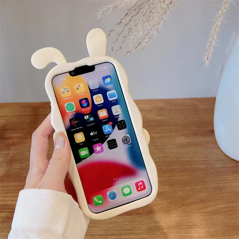 iPhone All Models Rabbit Face Mirror ShockProof Rubber 3D Case