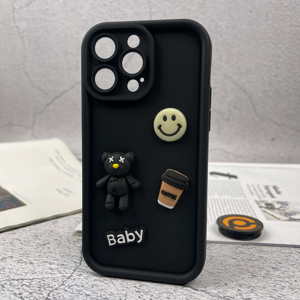 iPhone 11 Pro Cute 3D Black Bear icons Liquid Silicon Case