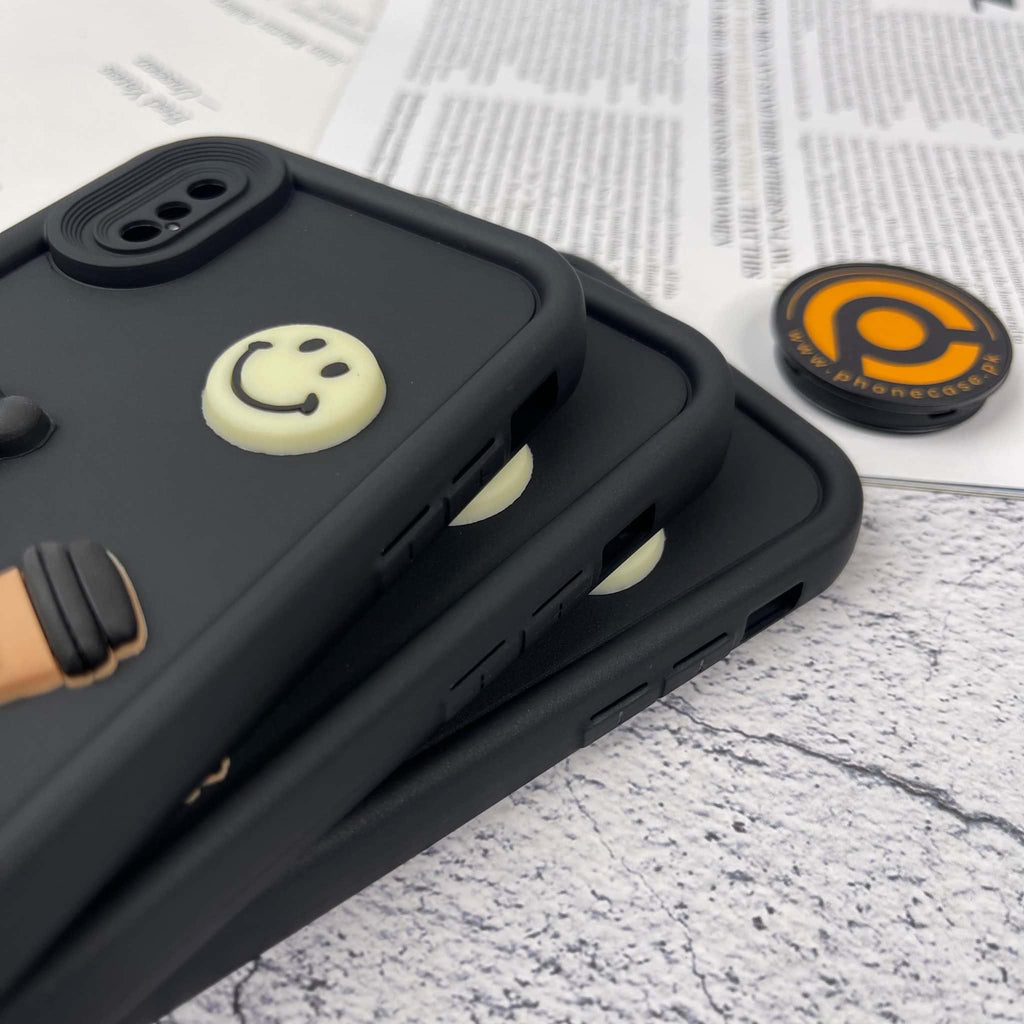 iPhone X/XS Cute 3D Black Bear Icons Liquid Silicon Case