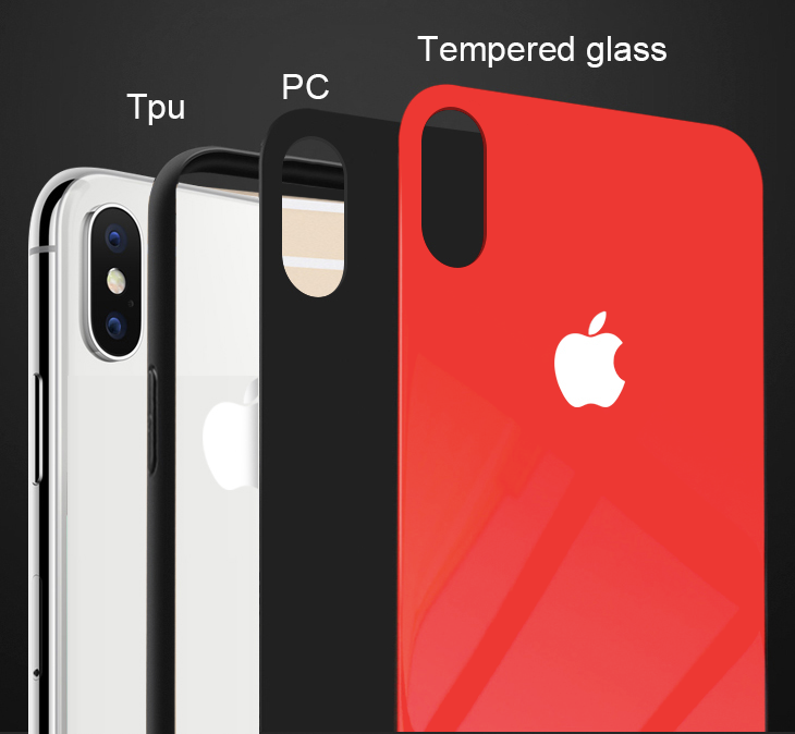 iPhone glass back case red 3 in 1