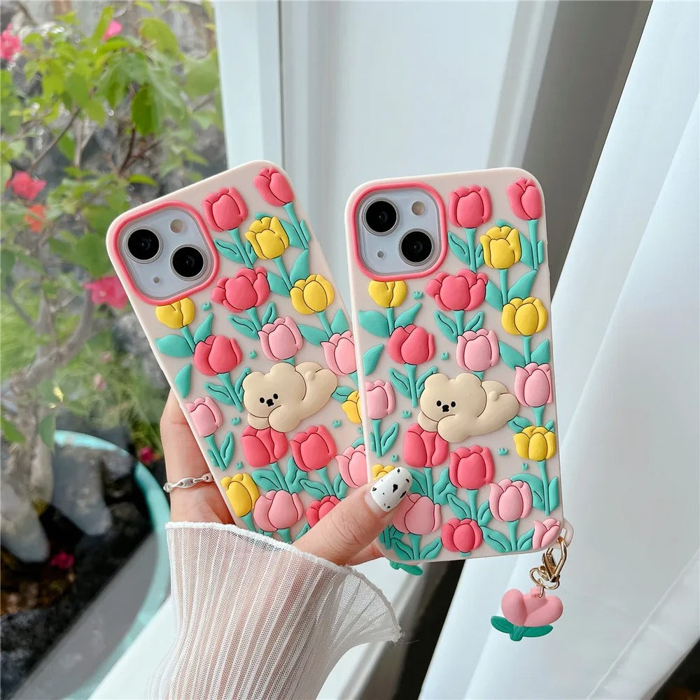 iPhone all models Floral Bear silicon Shock Proof Rubber 3D Case