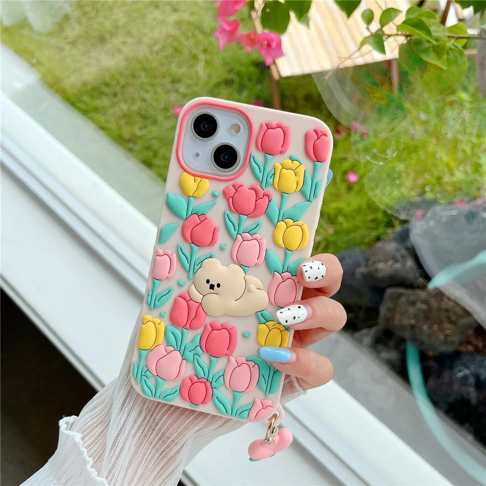 iPhone all models Floral Bear silicon Shock Proof Rubber 3D Case