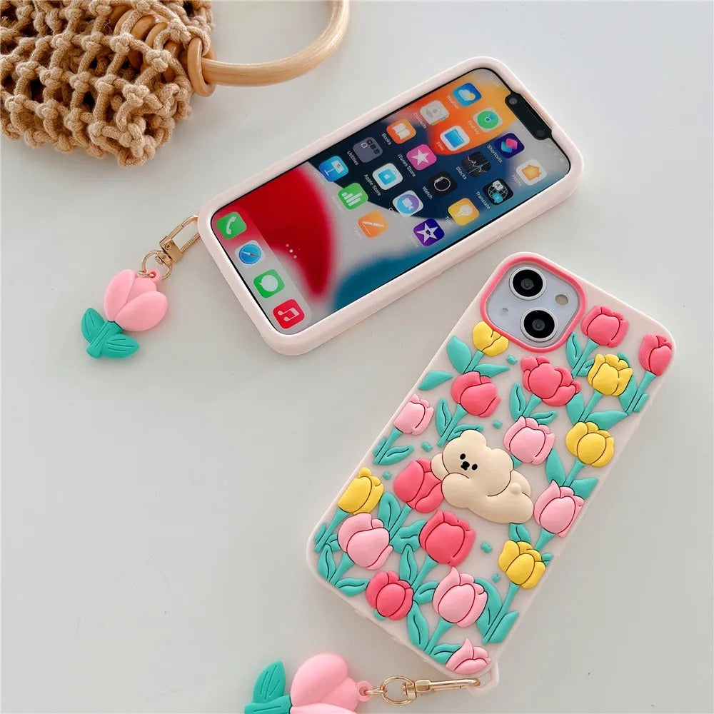 iPhone all models Floral Bear silicon Shock Proof Rubber 3D Case