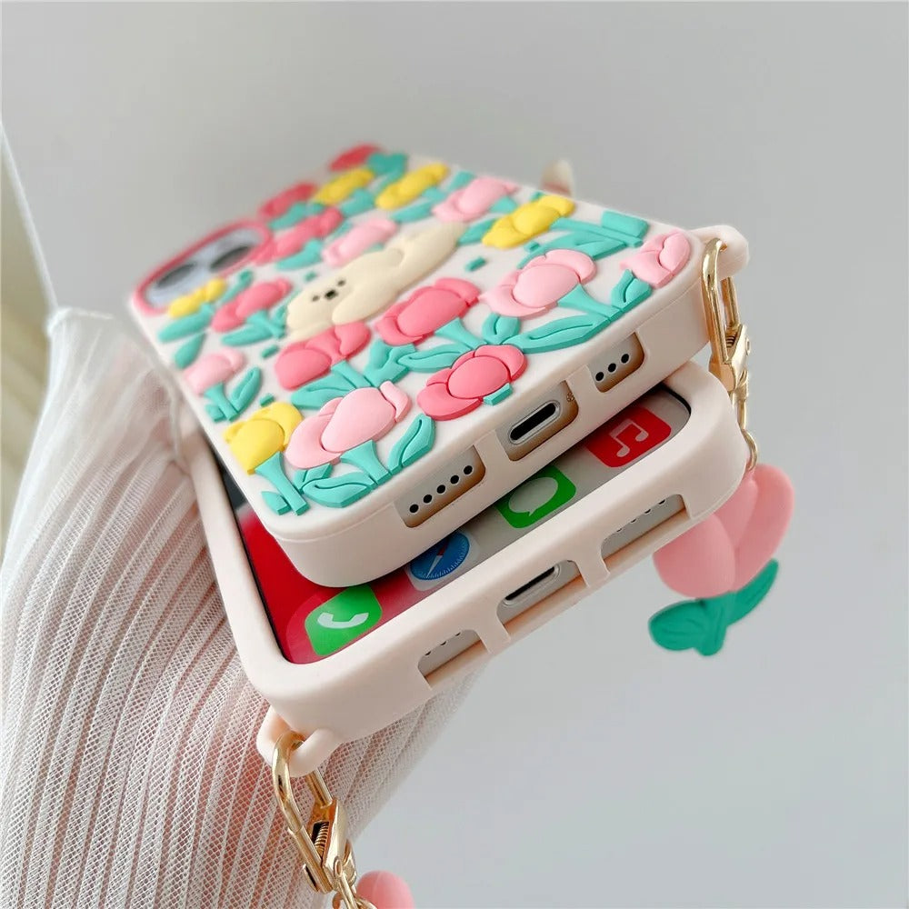 iPhone all models Floral Bear silicon Shock Proof Rubber 3D Case