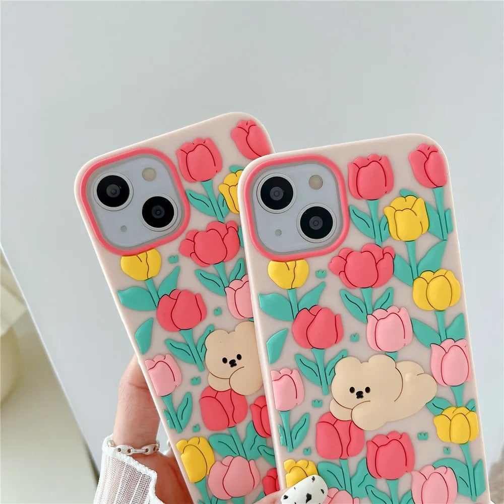 iPhone all models Floral Bear silicon Shock Proof Rubber 3D Case