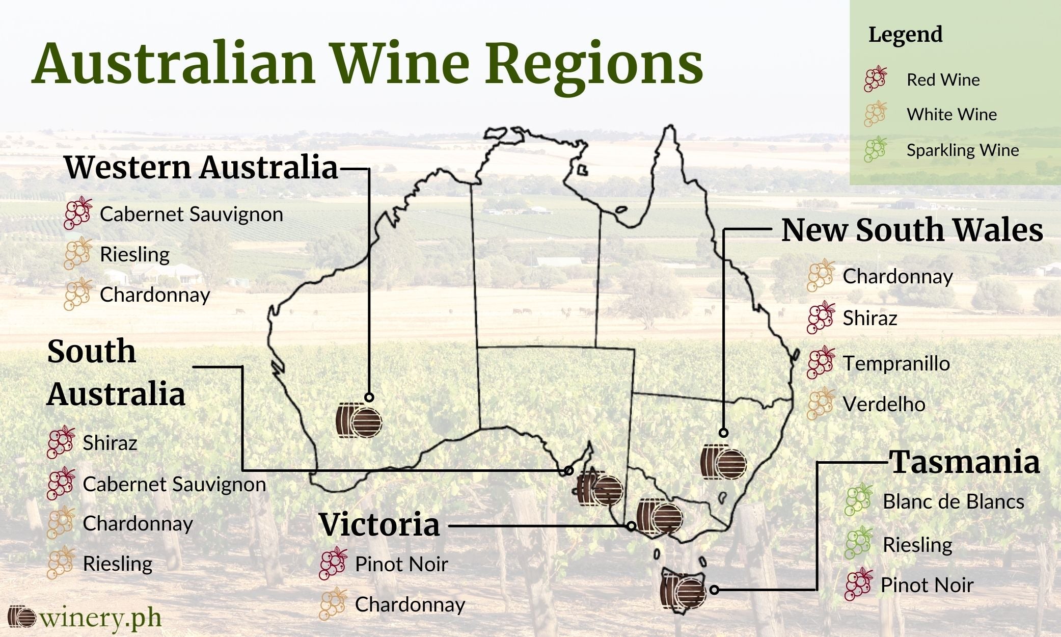 map of australian wine regions and wine varieties
