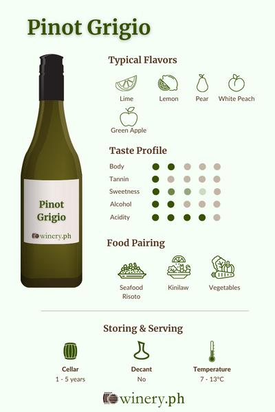 pinot grigio and pinot gris flavor profile infographic