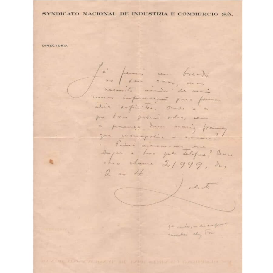 Carta manuscrita de Monteiro Lobato – Glórias, documentos 