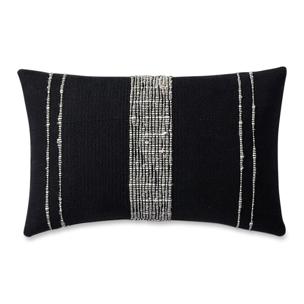 Moroccan Pillow - Lumbar Thick-n-Thin - Saraya - Black & Grey