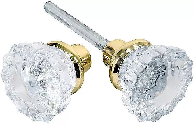 Tuff Stuff Tools Mortise Lock Crystal Glass Door Knob Replacement Set, Brass