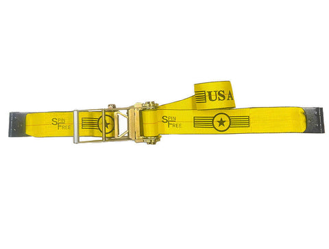 4" SPIN FREE ratchet straps with flat hooks provide a secure hold with effortless twist-release webbing.