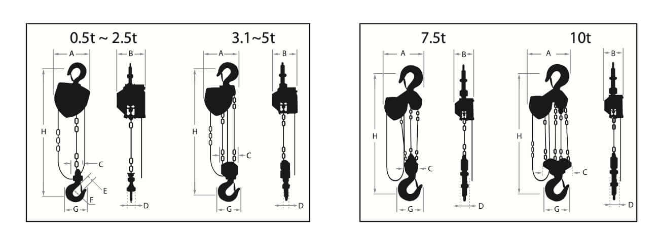 super 100 elephant lifting hand hoist dimensions